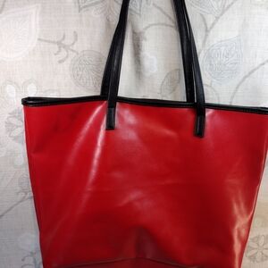Elegant Red Tote with Black Accents